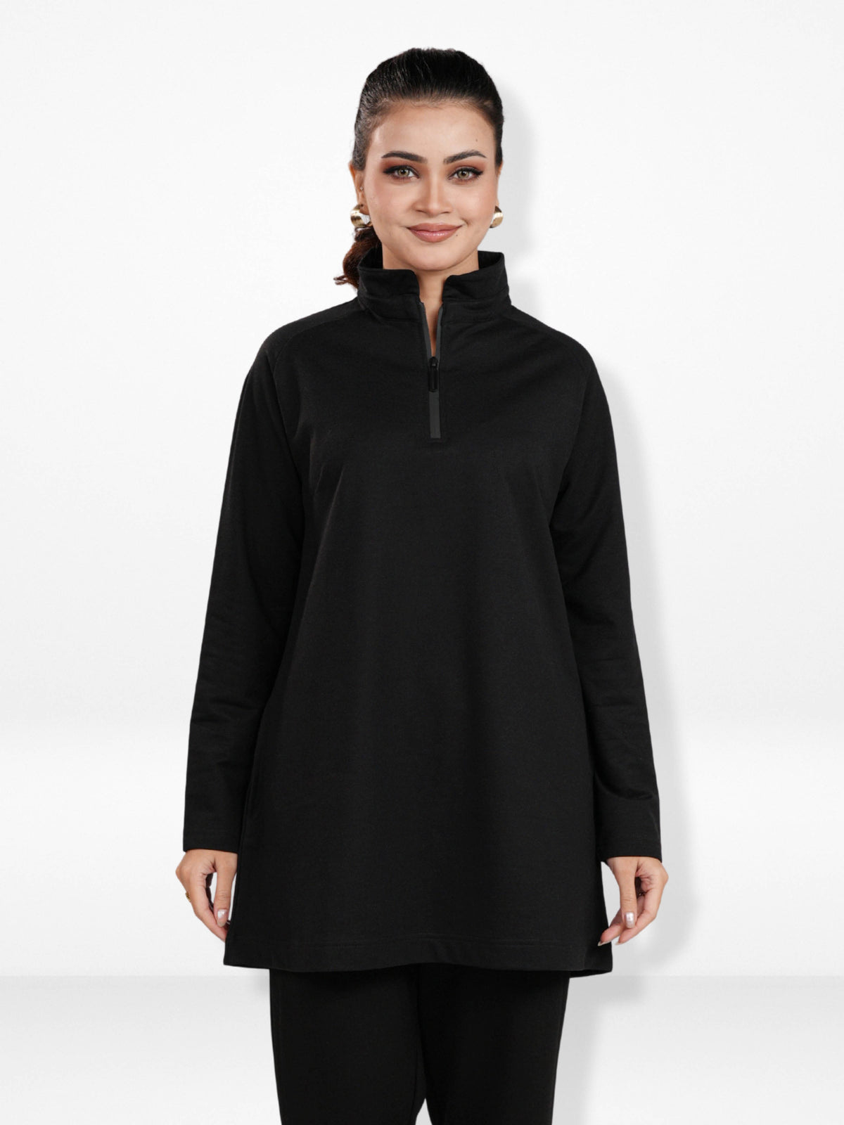 Women’s High Neck Half Zip Pullover Sweatshirt – Long Sleeve | Trendy Relaxed Fit