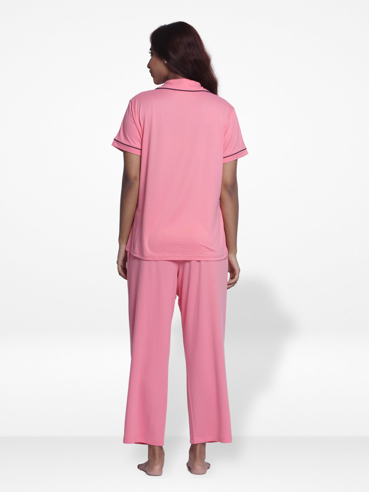 Women Solid Sleepwear Short Sleeve Pyjama Set