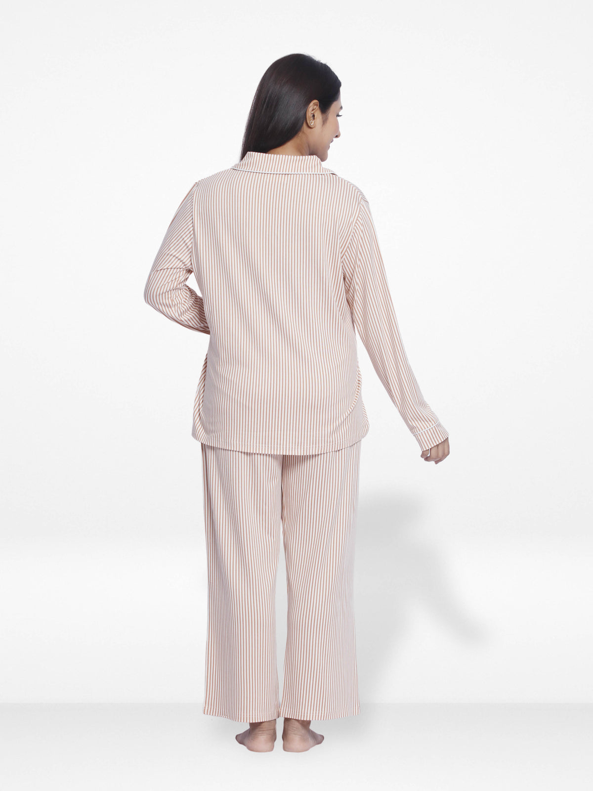 Women Coral Pink Check Sleepwear Long Sleeve Pyjama Set