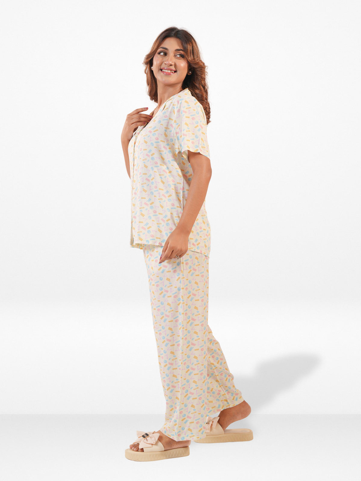Women’s Printed Night Suit Set – Shirt & Pyjama | Soft Nightwear Dress, 2 Piece Sleepwear for Women, Comfortable Loungewear