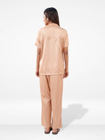 Satin Pajama Set for Women - Button Down, Short Sleeve Long Pant
