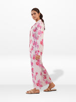 Women's Co-Ord Set Pink and Rose floral Printed -Trendy 2 Piece Matching Top & Bottom Outfit