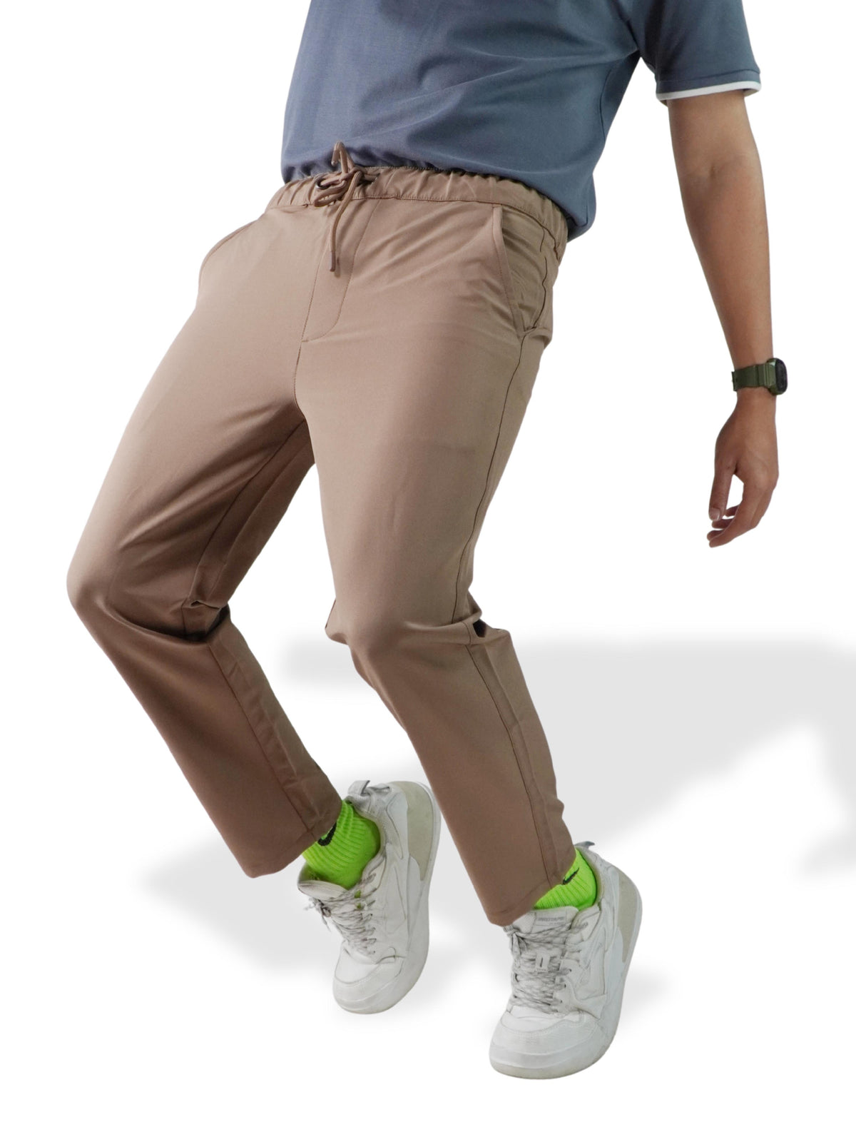 Men’s Relaxed Fit Trousers – Elastic Waist with Drawstring, Casual Pants with Fake Fly & Side Pockets ,Comfortable Everyday Wear