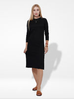 Petite Long Sleeve Split Detail Midi T-Shirt Dress