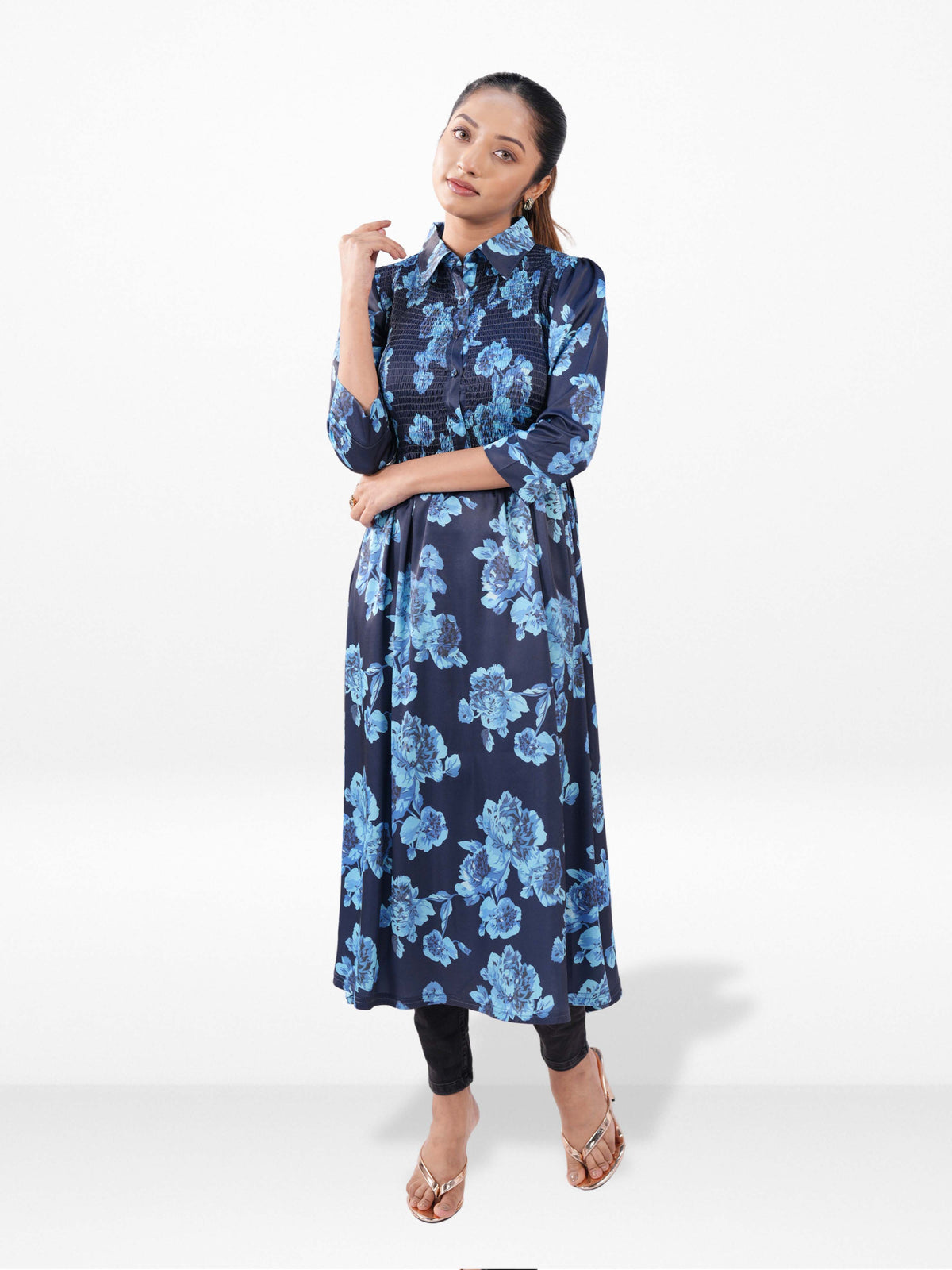 Women’s Floral Print Crepe Maxi Dress – Mystical Long Dress for Casual & Evening Wear