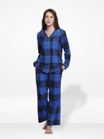 Women Sleepwear Long Sleeve Pyjama Set Blue Check