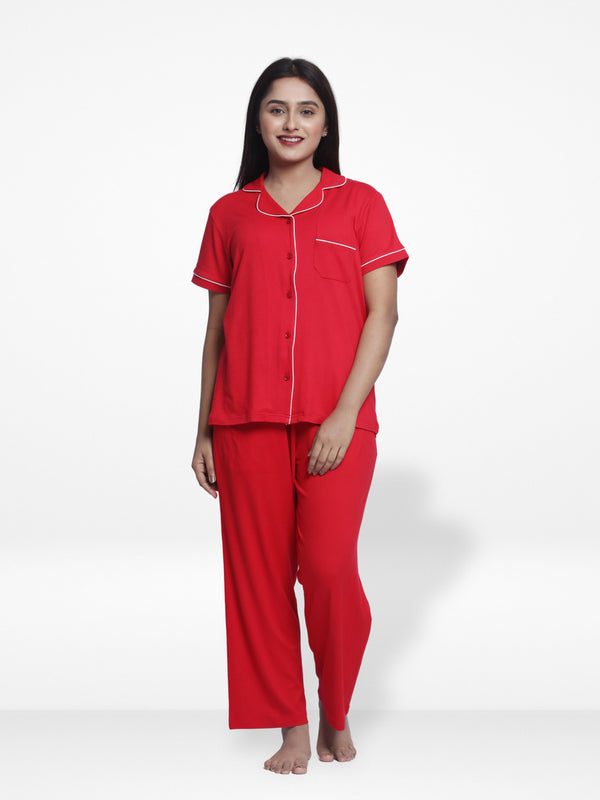 Women Solid Sleepwear Short Sleeve Pyjama Set