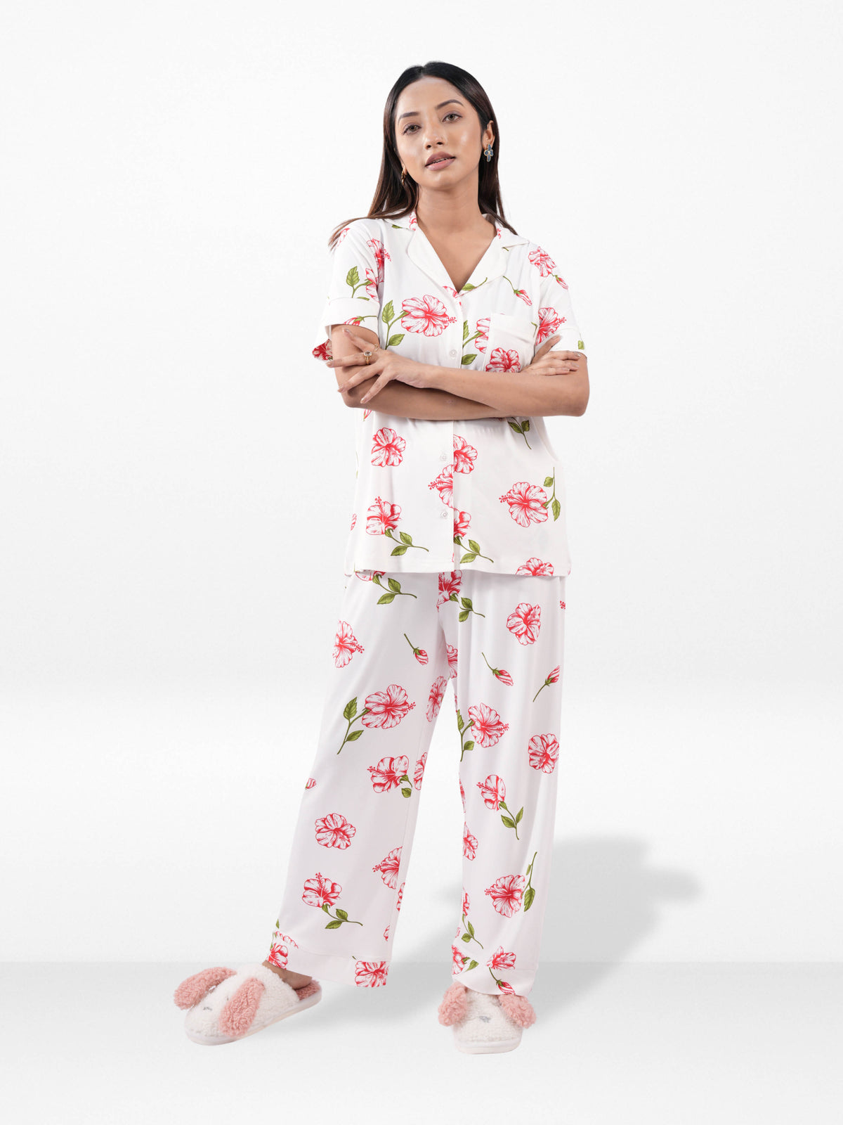 Women’s Printed Night Suit Set – Shirt & Pyjama | Soft Nightwear Dress, 2 Piece Sleepwear for Women, Comfortable Loungewear