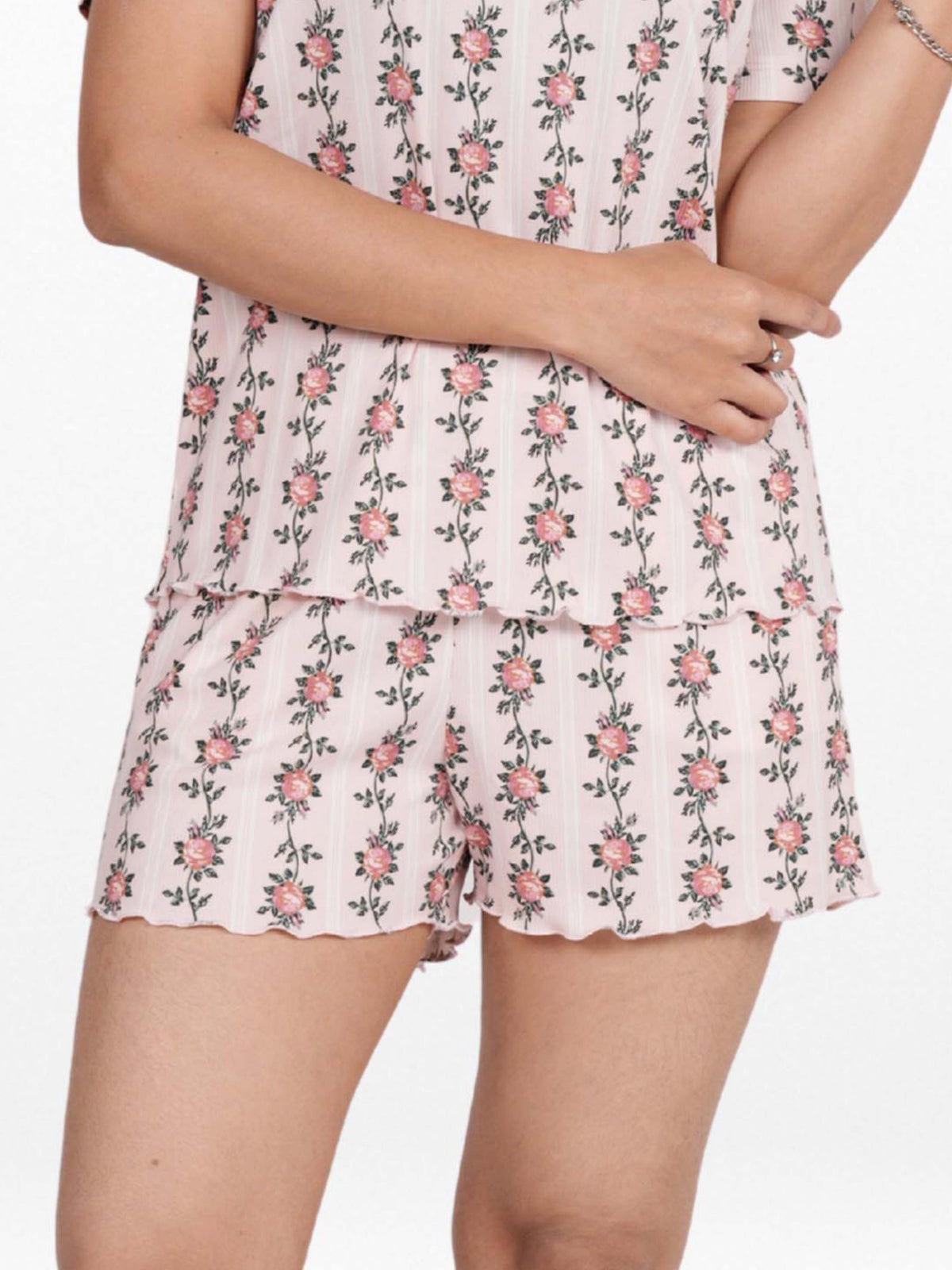 Women’s Pajama Shorts | Printed Sleepwear Shorts | Soft Stretch Yummy Rib Fabric | Elastic Waist Lounge Shorts for Women - Blushing Bride Rose