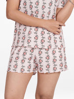 Women’s Pajama Shorts | Printed Sleepwear Shorts | Soft Stretch Yummy Rib Fabric | Elastic Waist Lounge Shorts for Women - Blushing Bride Rose
