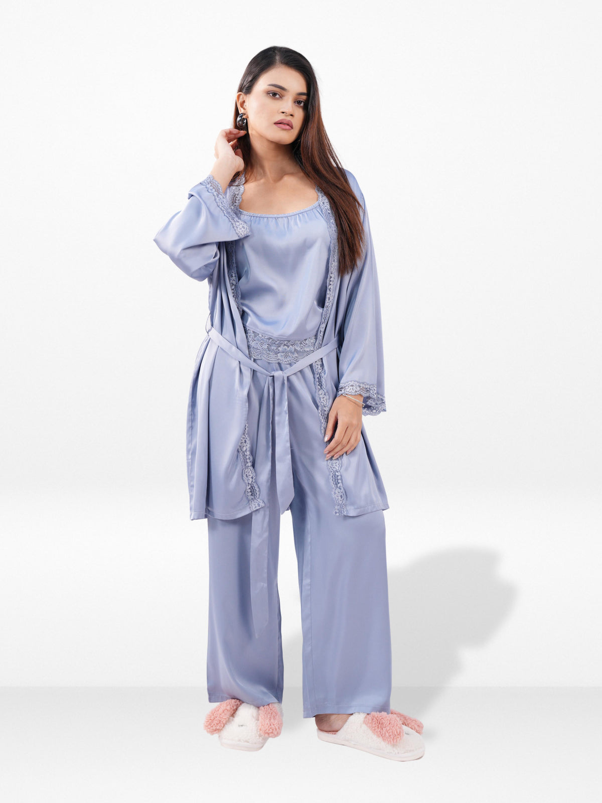 Women’s Satin 4 Piece Night Dress Set – Luxury Sleepwear | Soft Silky Comfortable Nightwear