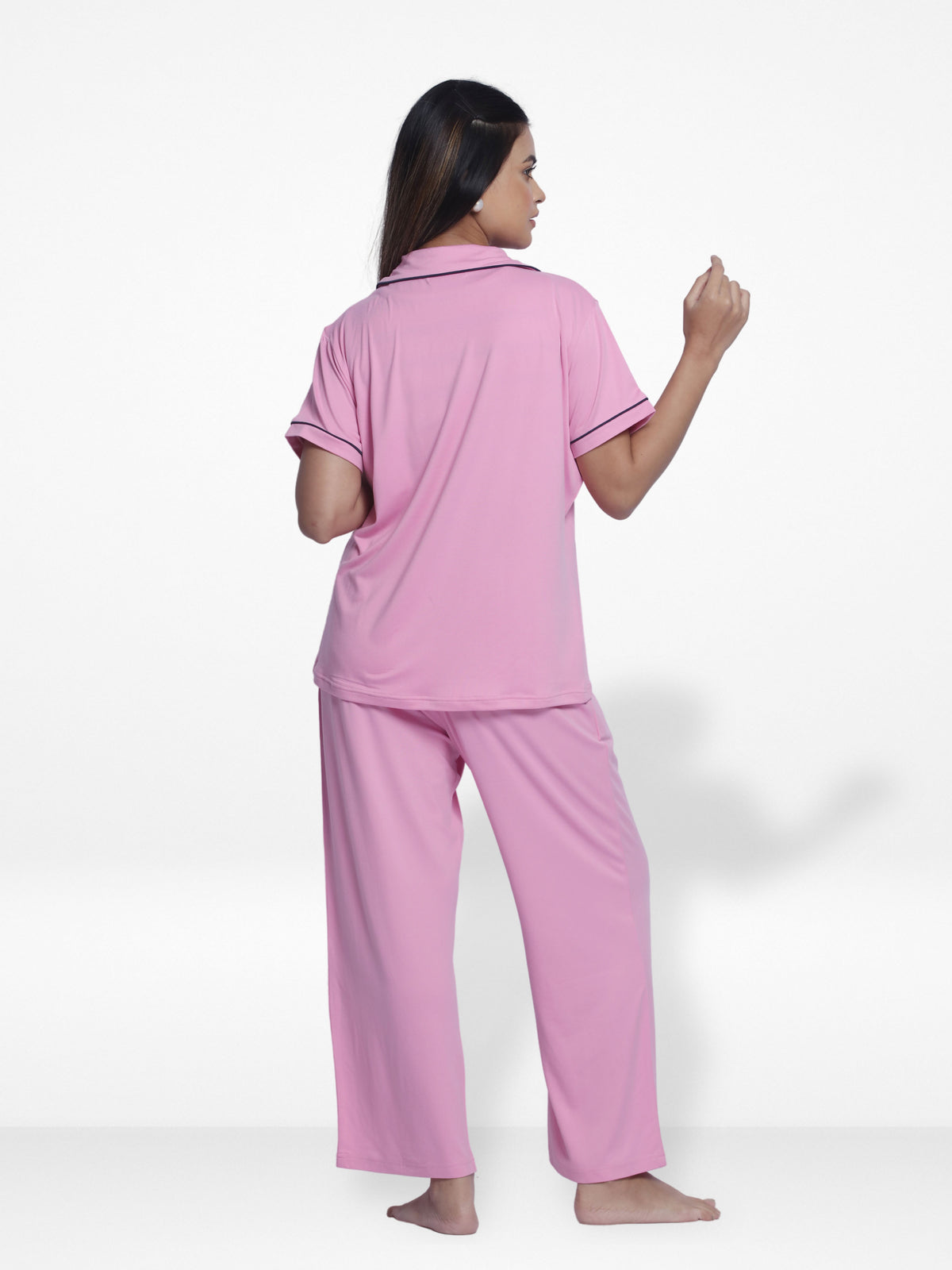 Women Solid Sleepwear Short Sleeve Pyjama Set