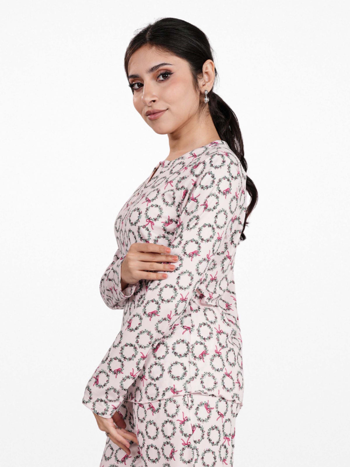 Women's Henley Long Sleeve Printed Top – Soft &amp; Stretchy Rib Knit Casual T-Shirt