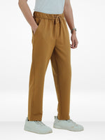 Men’s Relaxed Fit Trousers – Elastic Waist with Drawstring, Casual Pants with Fake Fly & Side Pockets ,Comfortable Everyday Wear|Khaki