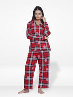 Women Sleepwear Long Sleeve Pyjama Set Red Check