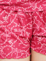 Women’s Pajama Shorts | Printed Sleepwear Shorts | Soft Stretch Yummy Rib Fabric | Elastic Waist Lounge Shorts for Women - Crimson