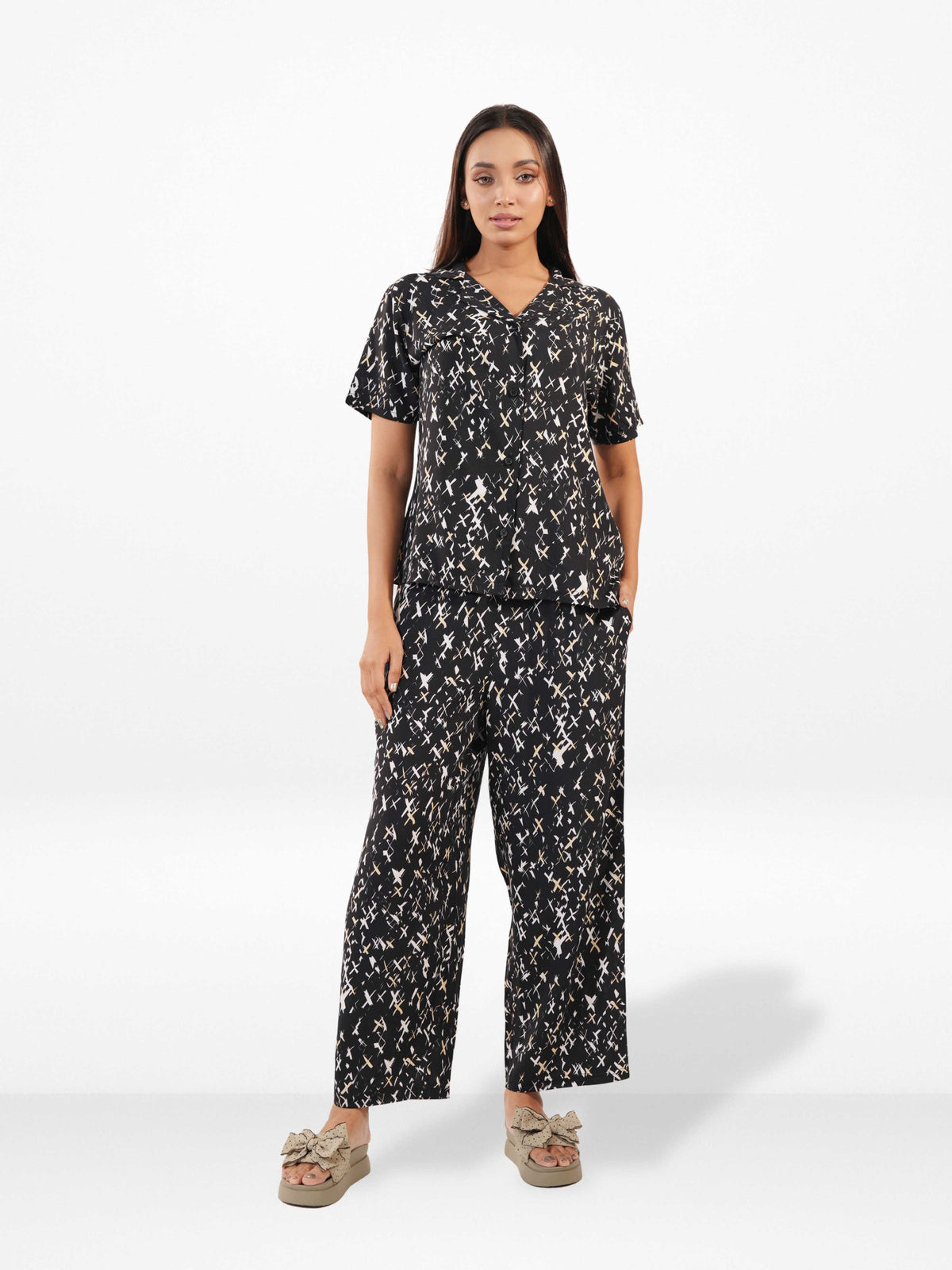 Women's All Over Printed PJ Set – 2 Piece Sleepwear Set | Soft Breathable Nightwear for Women