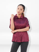 Women’s Short Sleeve Satin Shirt – Spread Collar Button-Down Top | Soft Shiny Formal & Casual Wear