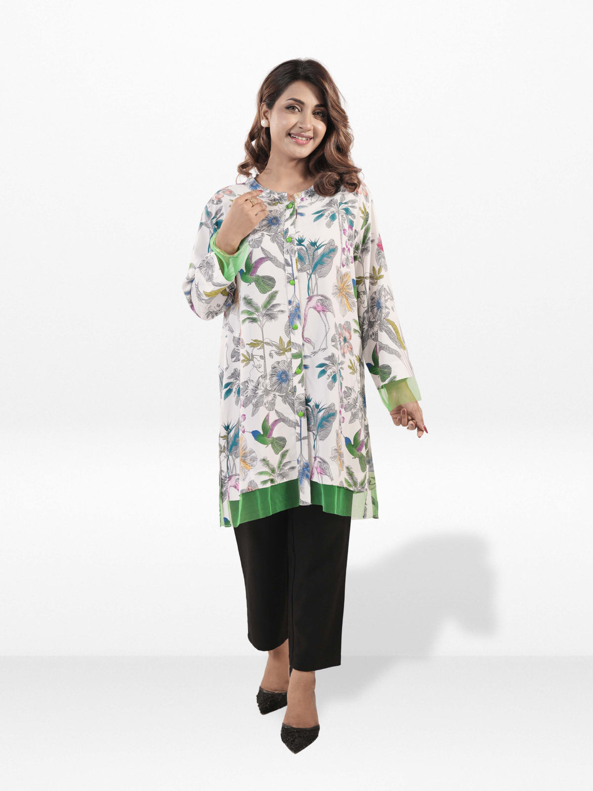 Women’s Floral All Over Print Long Sleeve Shirt – Soft Casual Coverd Button-Down Blouse
