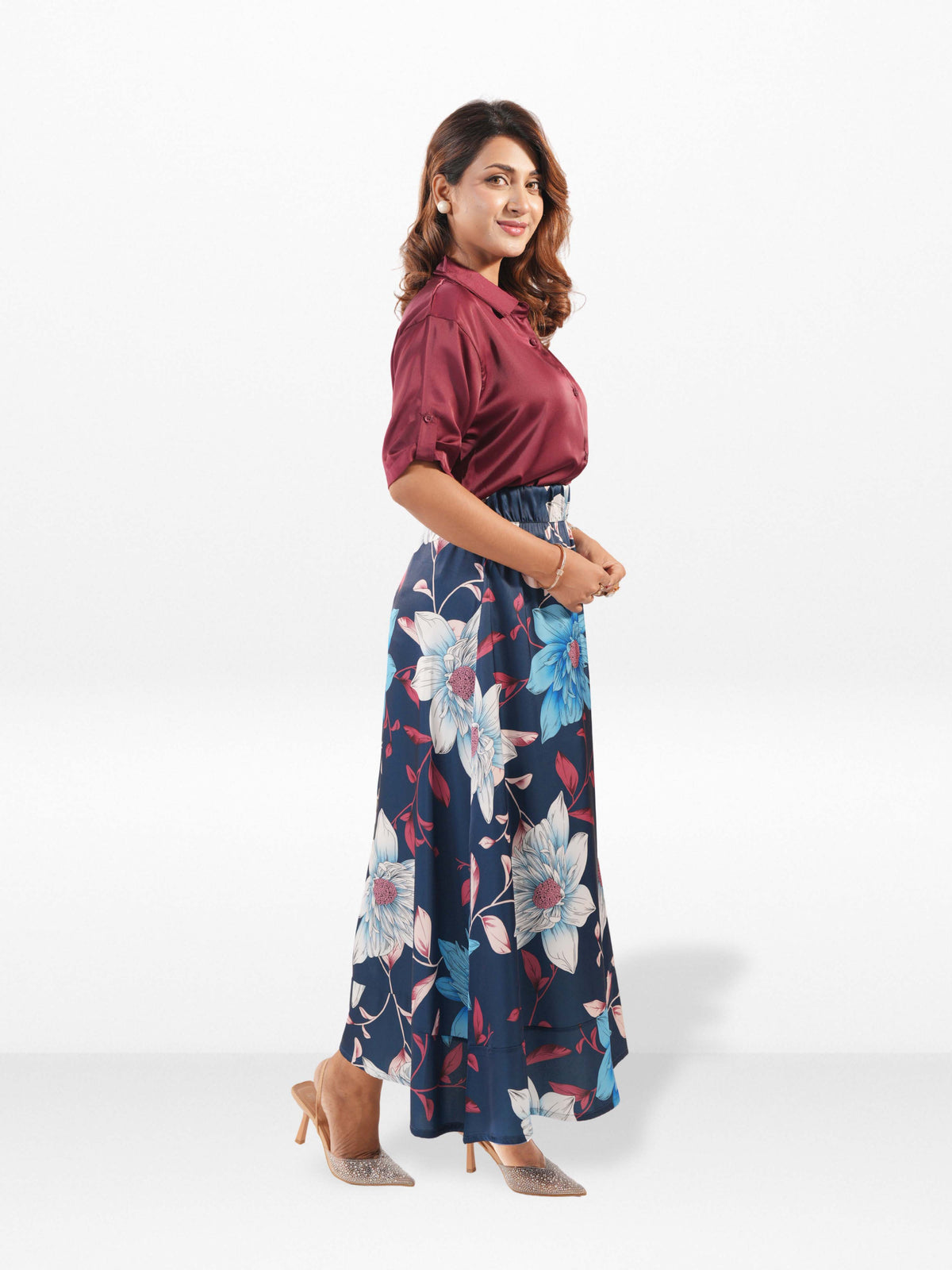 Women’s All Over Printed Maxi Skirt – Summer Pleated High Waist Casual Long Skirt