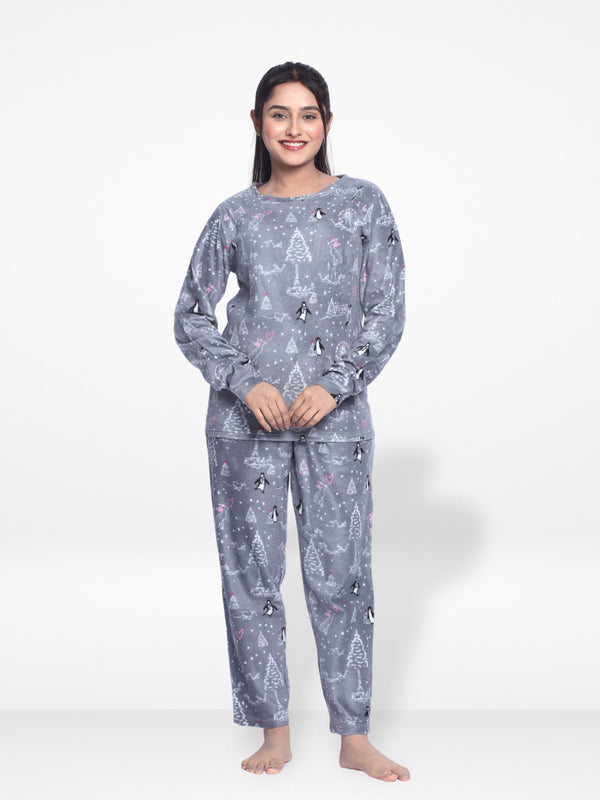 Women's Micro Polar Fleece Graphic Print Sleepwear Long Sleeve Pyjama Set