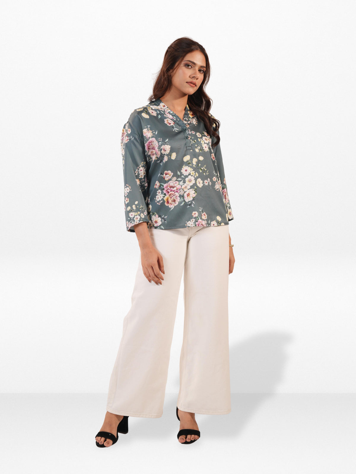 Women’s Floral Printed Satin Top – Casual Silky Blouse | Elegant Everyday & Party Wear