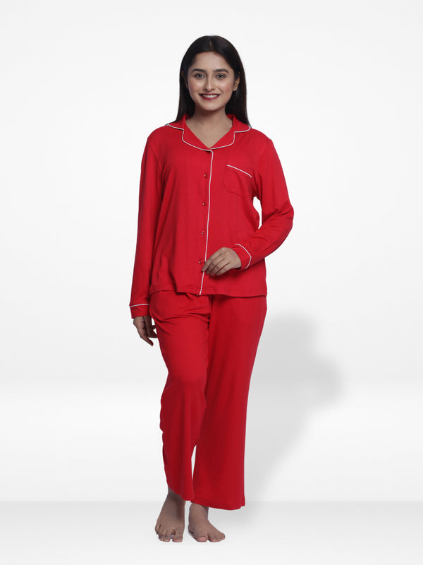 Women Solid Sleepwear Long Sleeve Pyjama Set