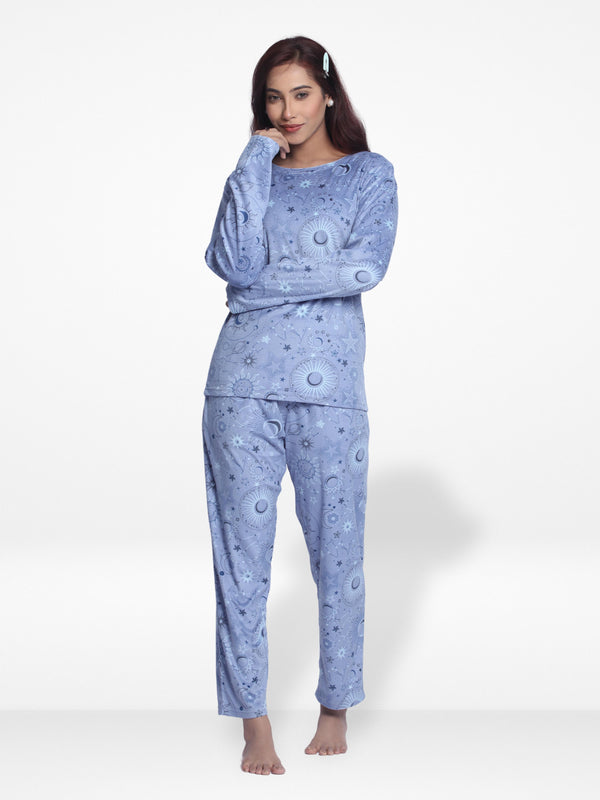 Women Velour Sleepwear Long Sleeve Pyjama Set Indigo Moon