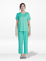 Women’s 2 Piece All Over Printed Loungewear Set – Short Sleeve Top &amp; Pants | Casual Lounge Outfit, Soft Pajama Set, Summer Sleepwear for Women