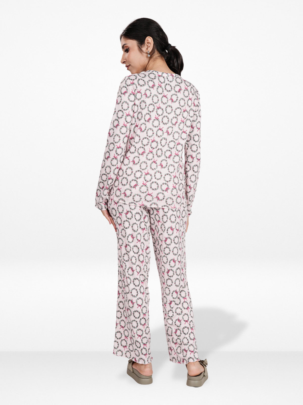 Women’s Henley Sleepwear Set – Long Sleeve Printed Pajama Top & Shorts | Soft Lightweight 2-Piece Nightwear