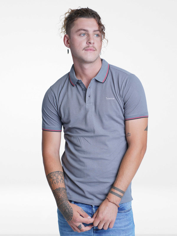 Men Slim-Fit Short-Sleeve Pique Polo Shirt Grey