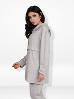 Women’s Soft Pastel Longline Hooded Jacket –Casual Outerwear with Snap Button Closure & Side Pockets