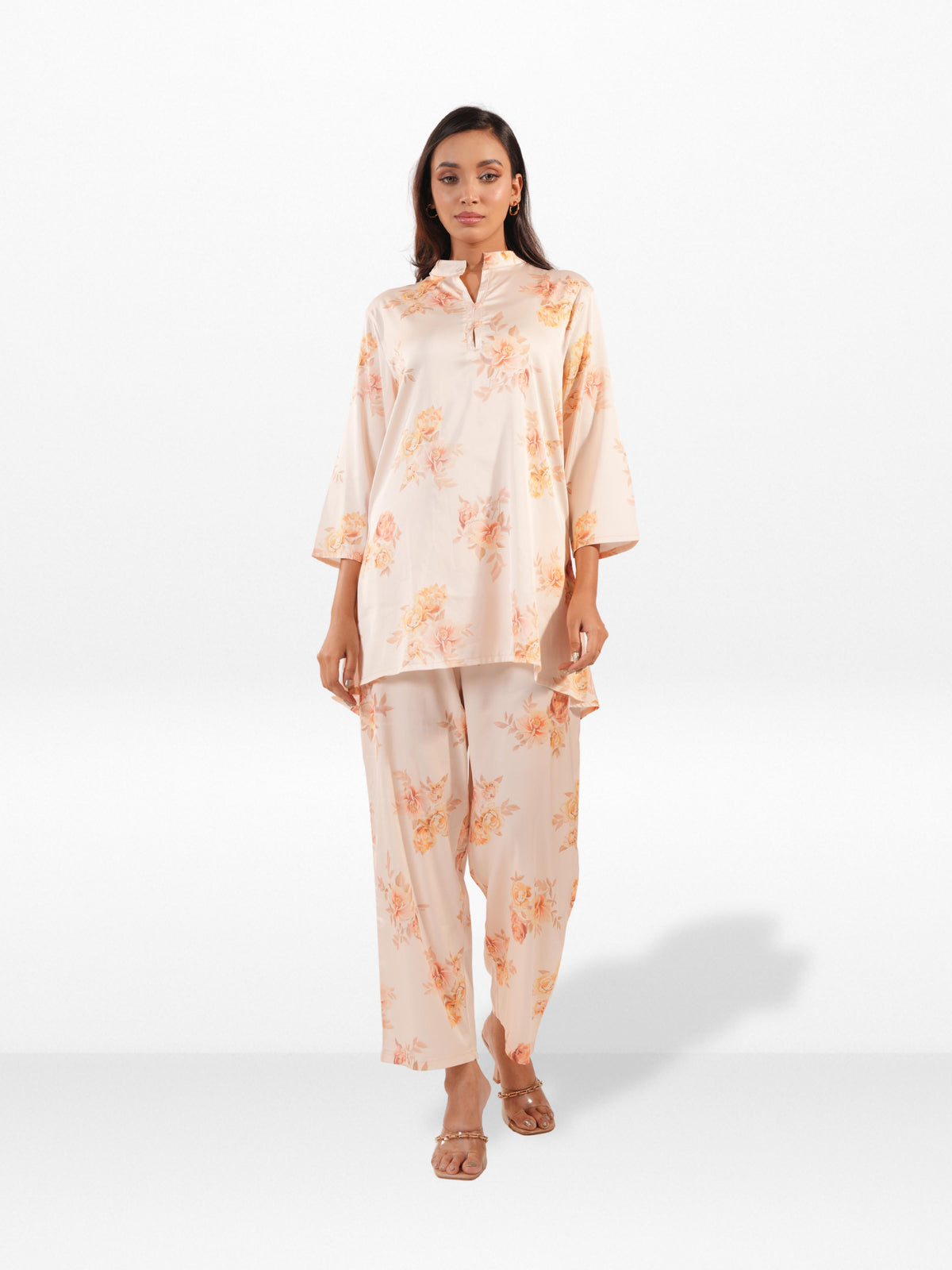 Women's Casual Floral Printed Satin Co-Ord Set