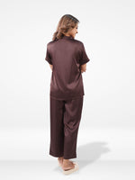 Satin Pajama Set for Women - Button Down, Short Sleeve Long Pant