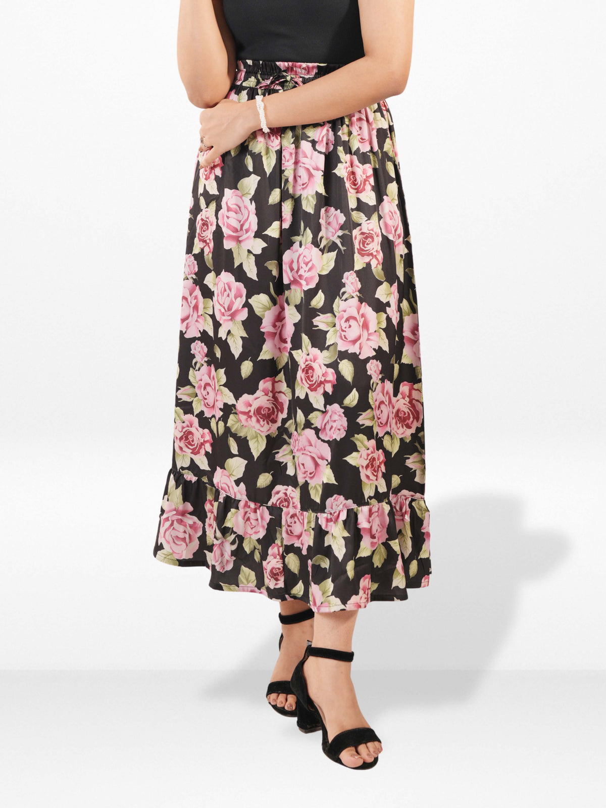 Women’s All Over Printed Maxi Skirt – Summer Pleated High Waist Casual Long Skirt