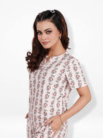 Women’s Henley Short Sleeve Pajama Top | Printed Sleepwear Shirt | Soft Stretch Yummy Rib Fabric | Casual Lounge Top for Women - Blushing Bride Rose