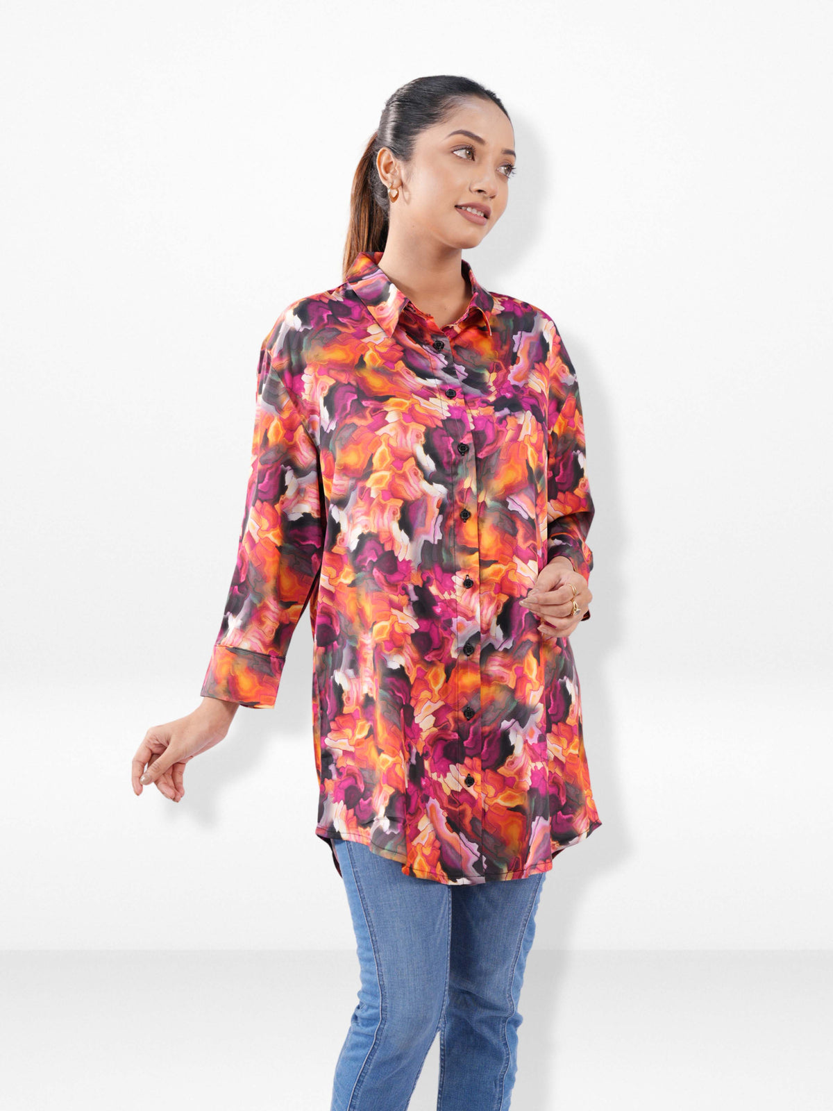 Women’s Floral All Over Printed Shirt – Long Sleeve Casual Blouse for Everyday & Office Wear