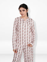 Women’s Henley Sleepwear Set – Long Sleeve Printed Pajama Top & Shorts | Soft Lightweight 2-Piece Nightwear