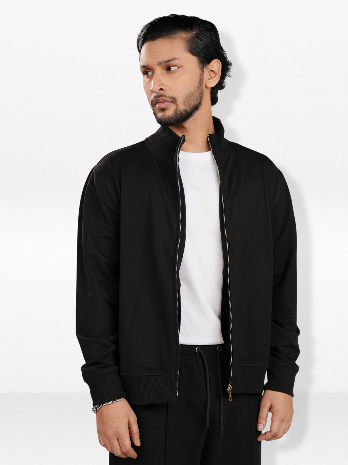 Men’s Regular Fit Jacket – High Neck Front Zip | Long Sleeve Outerwear with Ribbed Trims & Welt Pockets