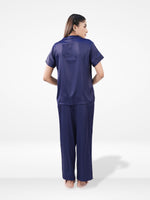 Satin Pajama Set for Women - Button Down, Short Sleeve Long Pant