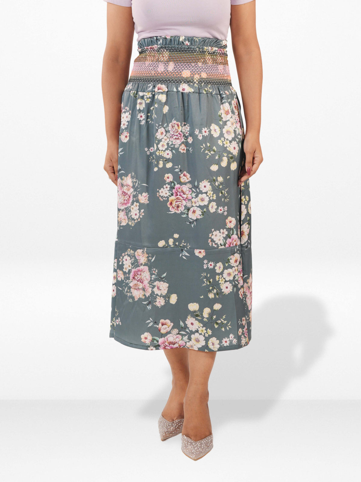 Women’s All Over Printed Maxi Skirt – Summer Pleated High Waist Casual Long Skirt