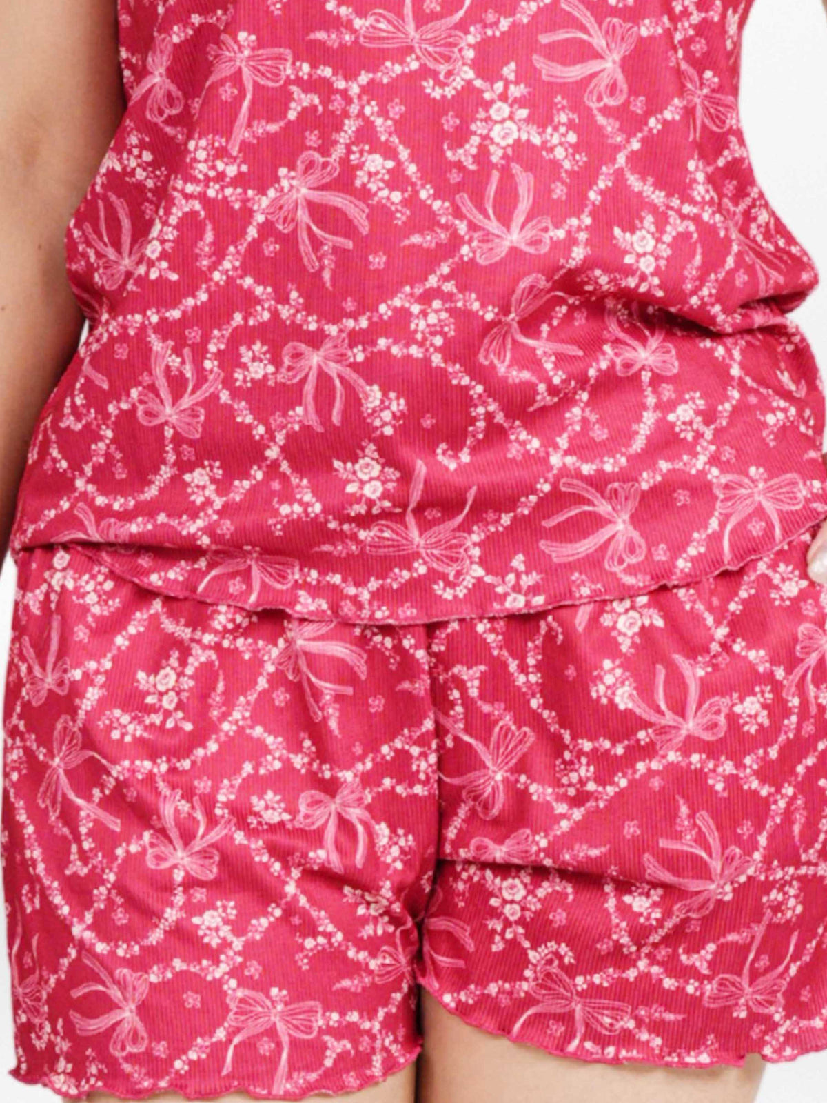 Women’s Pajama Shorts | Printed Sleepwear Shorts | Soft Stretch Yummy Rib Fabric | Elastic Waist Lounge Shorts for Women - Crimson