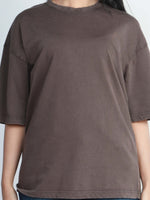 Women’s Drop Shoulder T-Shirt – Classic Solid Short Sleeve Tee, Soft Cotton Blend Comfortable Casual Wear- Brown