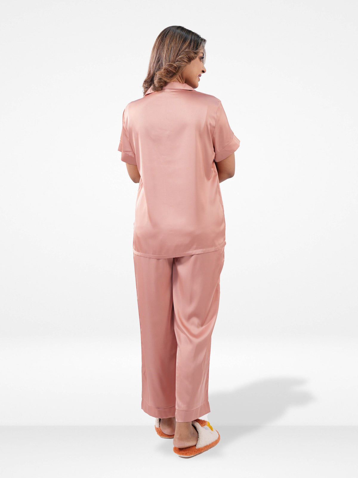 Satin Pajama Set for Women - Button Down, Short Sleeve Long Pant