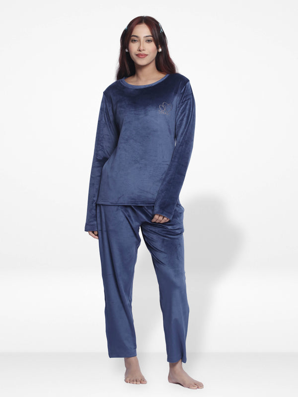 Women Velour Sleepwear Long Sleeve Pyjama Set