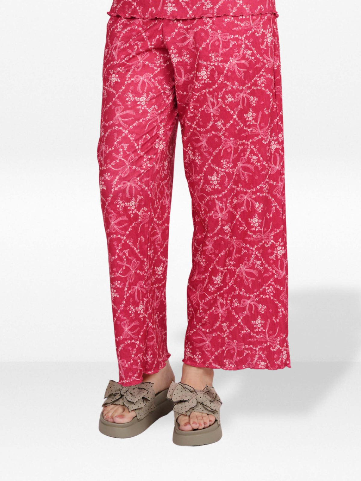 Women's Floral Printed Wide Leg Pants – Soft Yummy Rib Casual Trousers