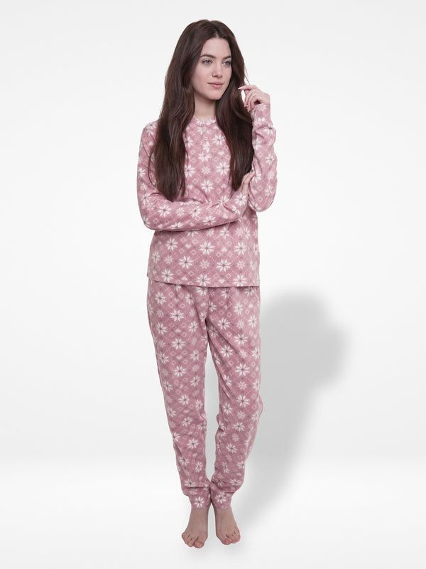 Micro Polar Fleece Star Print Women Sleepwear Long Sleeve Pyjama Set