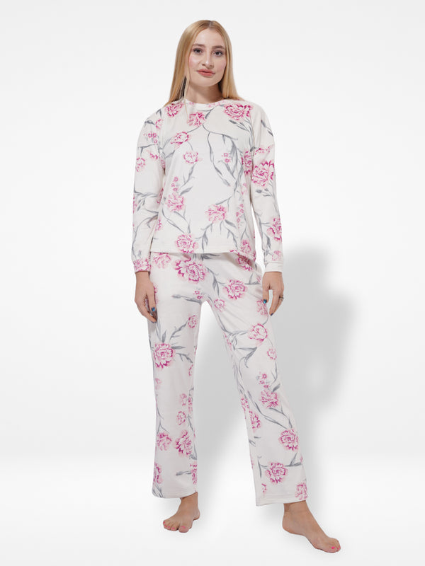 Women Velour Floral Print Pajamas - Women's Sleepwear Set | CozyPJs