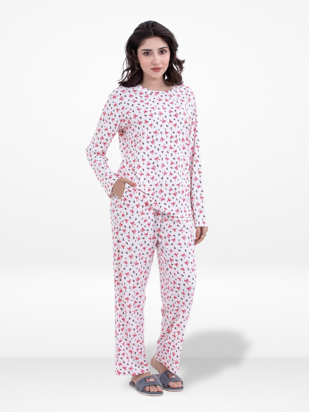 Women’s Crew Neck Collar Sleepwear Set – Long- Sleeve All Over Print Pajama Top &amp; Shorts | Soft, Lightweight &amp; Comfortable Nightwear