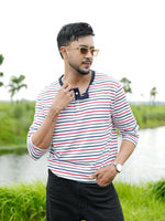 Men’s Striped Henley Neck T-Shirt – Regular Fit Long Sleeve Tee |Soft Stretch Casual Wear